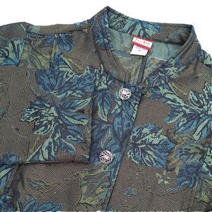 Tudor Court Women's Jacket Green Tapestry-Mandarin Collar-Button‎ Front -Pockets